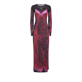 Marine Serre Maxi Dresses, female, Multicolor, S, Wet Nuisette Printed Jersey Long Dress