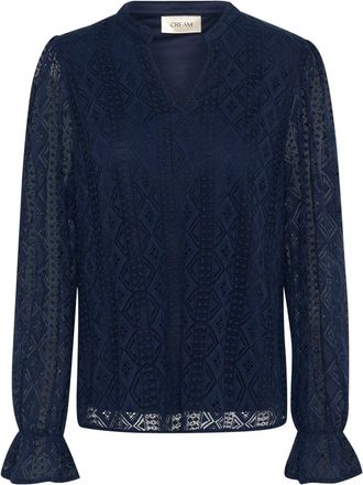 Cream Kanten Blouse Navy Blazer - Dames - Blouses - Blauw - XS - Polyester - Overhemden
