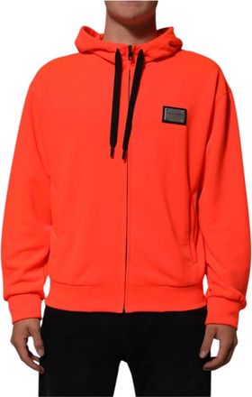 Dolce & Gabbana Hooded Sweatshirt - Heren - Vesten met rits - Rood - S - Polyester - Hoodies & sweatvesten