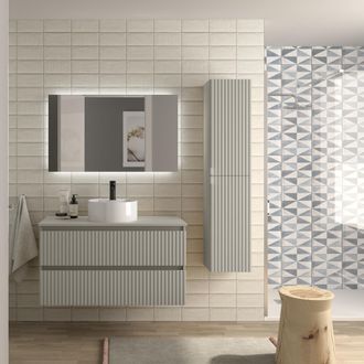 Cygnus Bath Mueble De Ba&ntilde;o Kira 100cm Gris Mate 2 Cajones Lavabo Sobre Encimera 1 Poza Porcelana