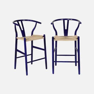 Sweeek Taburete De Bar Vintage De Madera De Haya Y Cuerdas, Set De 2