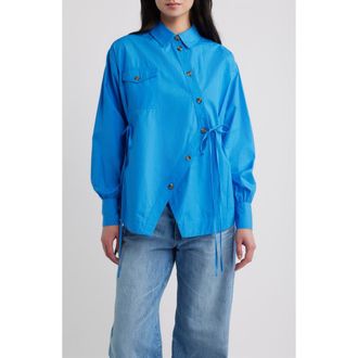 Damson Madder Lux Asymmetrical Organic Cotton Shirt in Blue at Nordstrom, Size 10