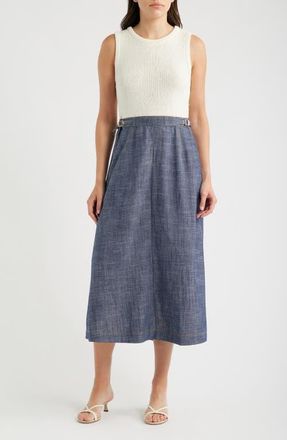 ZOE AND CLAIRE Mixed Media Dress in Ivory/Blue at Nordstrom, Size X-Small