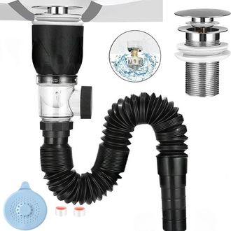OEM Sif&oacute;n Extensible Para Fregadero De 290 A 1000 Mm - Acero Inoxidable Y Abs - Antiolor Con Tap&oacute;n De Filtro Retr&aacute;ctil - F&aacute;cil Instalaci&oacute;n