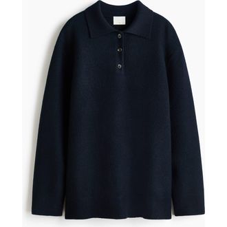 H&M Wool Polo Jumper in Navy Blue at Nordstrom, Size X-Small