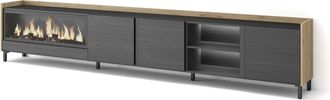 Skraut Home Skraut Home - Mueble Tv, Televisi&oacute;n, Muebles De Sal&oacute;n, Almacenaje, 315x35x61cm, Para Tv Hasta 80, Chimenea El&eacute;ctrica Xxl, Dise&ntilde;o Industrial, Led, Esti