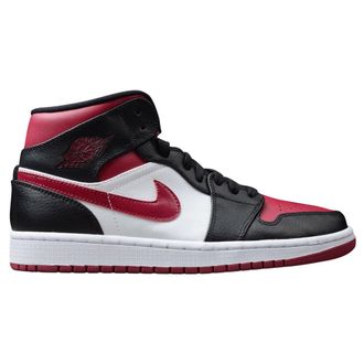 Nike Jordan Air Jordan 1 Mid Leather Mens Lace Up Trainers - Black Noble Red White - Size:UK 9.5