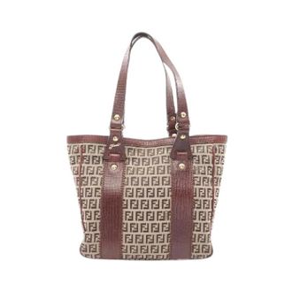 Fendi Pre-owned Tote Bags, female, Beige, Size: ONE SIZE Pre-owned Zuccchino Canvas Leather Tote Bag