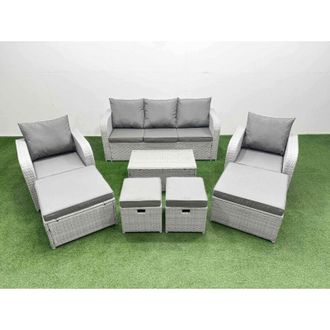 Fimous 8 PCs Rectangular Coffee Table Set Reclining Chair Inclining Sofa Seat 2 Big Footstool 2 Small Stool Light Grey - Fimous