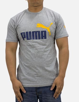 Puma Mens Puma Mens T Shirt Essentials Logo Crew Neck Pullover Short Sleeve Casual Cotton - Grey - Size: 36