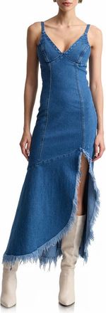 Avec Les Filles Frayed Hem Denim Maxi Dress in Monarch Wash at Nordstrom, Size 10