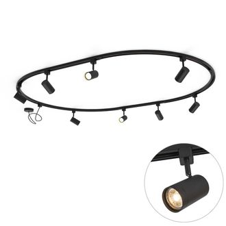 QAZQA Moderno Sistema De Iluminaci&oacute;n De Riel Moderno Con 8 Focos Negros, Monof&aacute;sico, Ovalado, 200 Cm - Iconic Jeana Acero /pl&aacute;stico Ovalada Adecuado Para Le