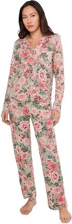 Karen Neuburger Petite Vintage Dreams Long Sleeve Notch Top Long Pants Set With Picot Trim Womens Pajama Sets Forest Rose : PXL (US 18P-20P)