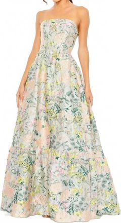 Mac Duggal Strapless Floral Brocade Dress In Pastel Multi
