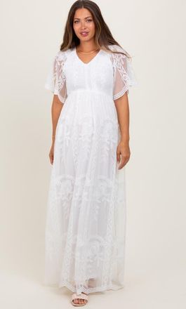 Pinkblush Smocked Top Lace Maxi Dress in White at Nordstrom, Size Medium