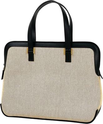 Herm&egrave;s Escapada Black Natural Toile H Box Calf Leather Handbag Tote Bag (Pre-Owned)