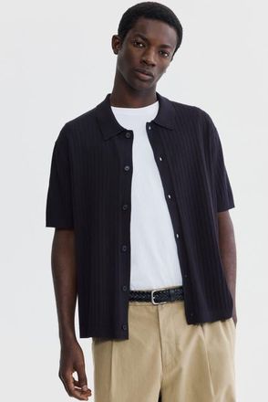H&M Regular Fit Rib-knit Shirt in Dark Blue at Nordstrom, Size X-Small