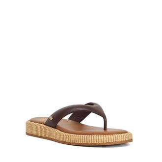Dune London Womens Ladies Laike - Wedge Heel Toe Post Sandals - Brown Leather - Size UK 3