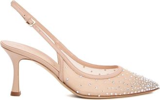 Ninalilou Nude Rhinestone Net Slingback Heel 75Mm