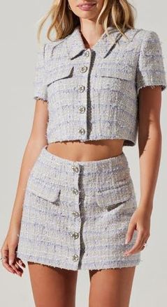 ASTR the Label Mavey Short Sleeve Tweed Jacket in Ice Blue at Nordstrom Rack, Size Medium