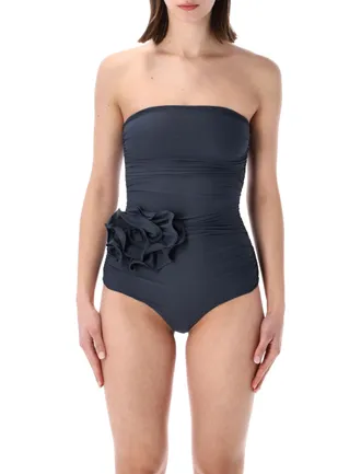 Magda Butrym Strapless Draped Floral One Piece Swimsuit
