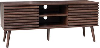 Sweeek 120 cm scandinavian TV unit grooved wooden effect 2 doors, Madere, Walnut, 120x39x51.5 cm