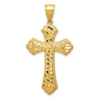 Diamond2Deal 14k Yellow Gold Diamond-cut Budded Cross Pendant