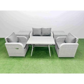 Fimous Light Grey pe Wicker Rattan Garden Furniture Set Sofa Set Reclining Chair Love Sofa Rectangular Dining Table 2 Side Tables - Fimous