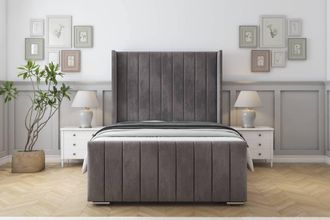 Sloomy Melbourne Naples Frame-Mattress-50 Upholstered Wingback Headboard in Grey | Size: Small Double
