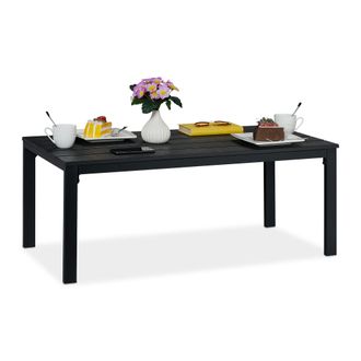 Relaxdays Relaxdays Tavolino Da Giardino, 39 X 98 X 48 Cm, Tavolo Per Balcone E Terrazza, Aspetto Legno, Plastica E Acciaio, Nero