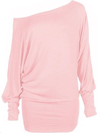 Crazy Girls Womens Long Sleeve One Off-Shoulder Plain Baggy Batwing Top UK8-24, Nude, 3XL (UK 24-26)