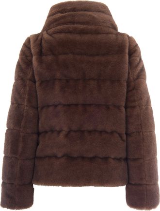 Herno Womens Funnel Neck Eco Fur Down Jacket Dark