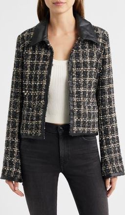Rag & Bone Eloise Faux Leather Trim Tweed Jacket in Black Plaid at Nordstrom Rack, Size 10