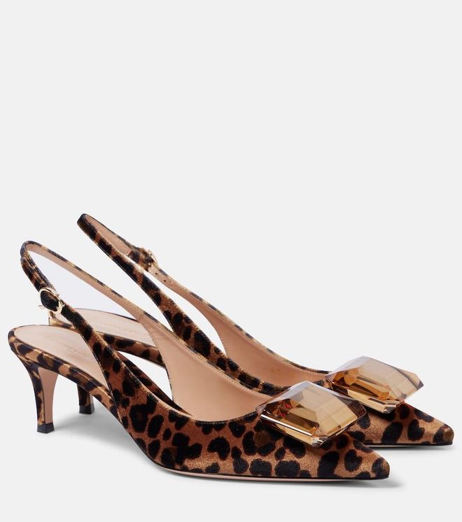 Jaipur 55 leopard-print velvet slingback pumps