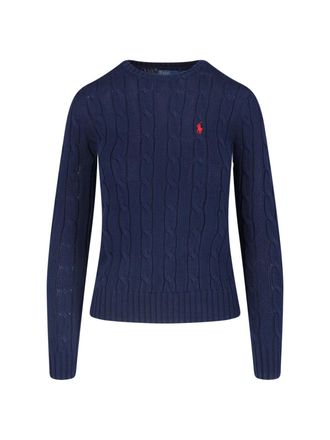 Polo Ralph Lauren Green Cable Knit Logo Fitted Sweater