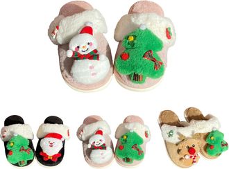 Generic Fluffy Slippers Women, Womens Fashion Closed Toe Winter Slippers with Deer Design Cozy Flat Sole Indoor Outdoor Comfort (4) Pink