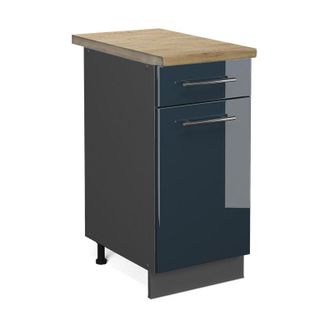 Vicco Mueble Bajo De Cocina Fame-line, Azul Oscuro Alto Brillo, 40 Cm, Et Roble