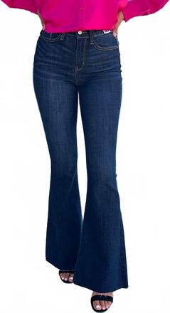 Judy Blue Womens Carleigh Raw Hem Flare Jeans In Dark Wash