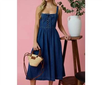 Blu Pepper Lace Up Sleeveless Midi Dress In Denim