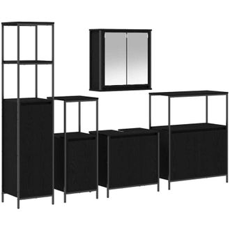 vidaXL Juego De Muebles De Ba&ntilde;o 5 Pcs Roble Negro Madera De Ingenier&iacute;a