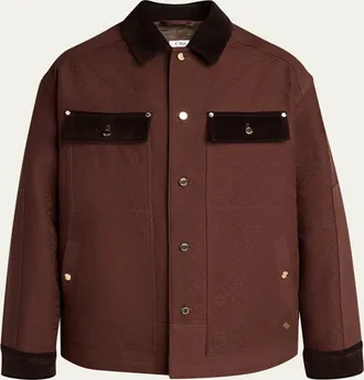 Casablanca Mens Cotton Monogram Corduroy-Trim Shirt Jacket