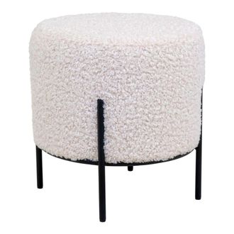 House Nordic Puf redondo de tela boucl&eacute; y metal &oslash;35,5cm - Blanco