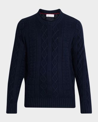 Brunello Cucinelli Men & apos;s Cotton Cable Knit Crewneck Sweater