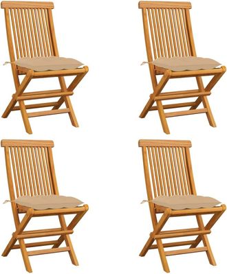 vidaXL Sillas De Jard&iacute;n 4 Uds Madera Maciza De Teca Con Cojines Beige Vidaxl