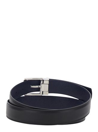 Ferragamo Mens Belt Double-Adjustable Black Leather Buckle