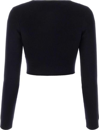Jil Sander Womens Ribbed Wool Sweater Navy