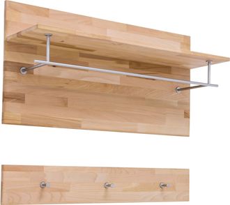 MCA Furniture Garderobenpaneel »Fenja Paneel mit Boden, Schlüsselpaneel, Wandpaneel, Wandboard« Set, 1 Stk. tlg. Massivholz, Kernbuche, Haken, Kleiderstange, Ablage