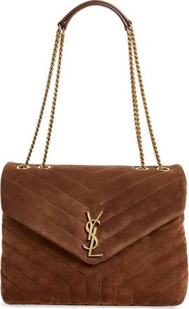 Saint Laurent Medium Lou Matelass&eacute; Suede Shoulder Bag in Brown Coffee at Nordstrom