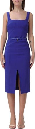 Elisabetta Franchi Kleedjes, Dames, Blauw, S, Polyester, Indigo Sheath Jurk met Split aan de Voorkant