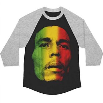 Bob Marley Mens Tri-Color Face Adult Raglan T-Shirt In Black